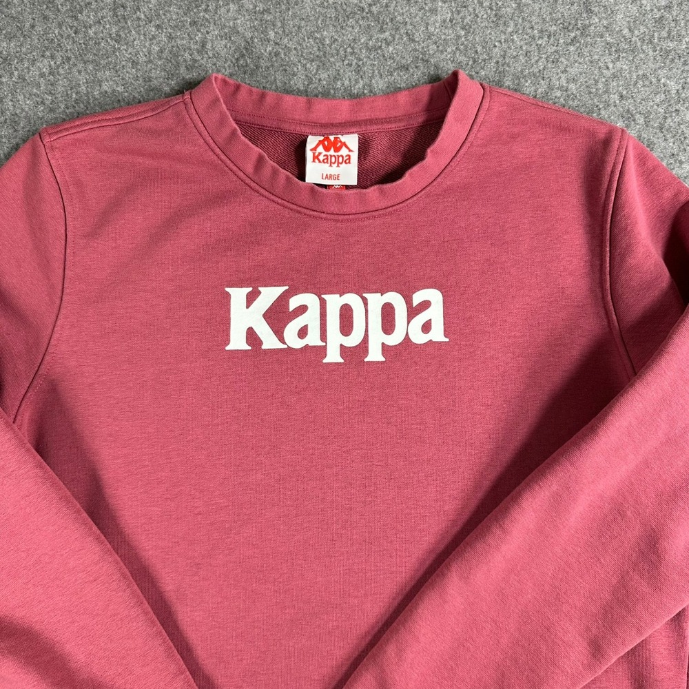 Kappa Mens Large Sweatshirt Pullover Crew Neck Long Sleeve Logo Front Pink Mauve